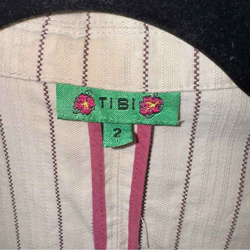 Tibi Women’s Striped Cotton Blazer‎ Jacket Beige Brown Button Front Size 2 - Picture 5 of 12